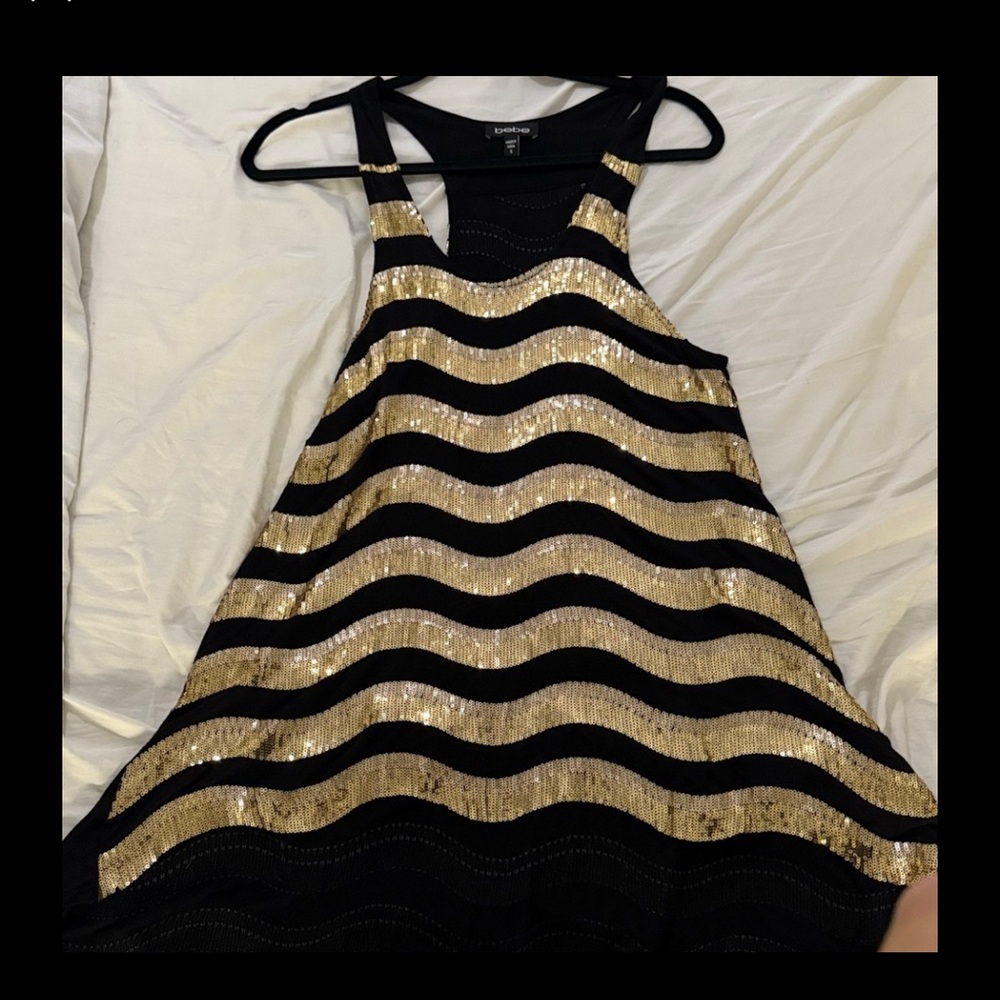 Bebe Black and Gold Sequin Top